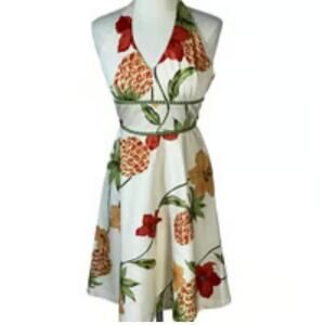 Donna Ricco Floral Halter Dress Size 16W Tropical Print Fit Flare Summer